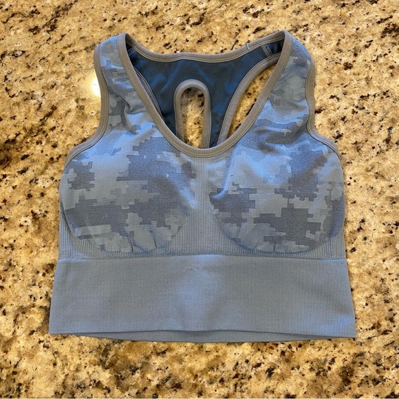 Tahari Sport Blue Camo Print Sports Bra Active Top - Picture 5 of 7
